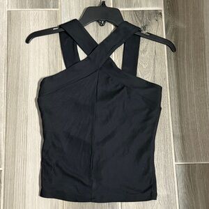 CALIA NWT Women's Rib Halter Cross-Strap Tank Top, Black